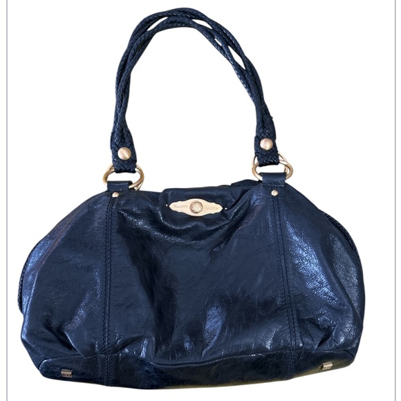 Elliott Lucca Black Leather Italian shoulder bag handbag  y2k gold hardware - Picture 1 of 9